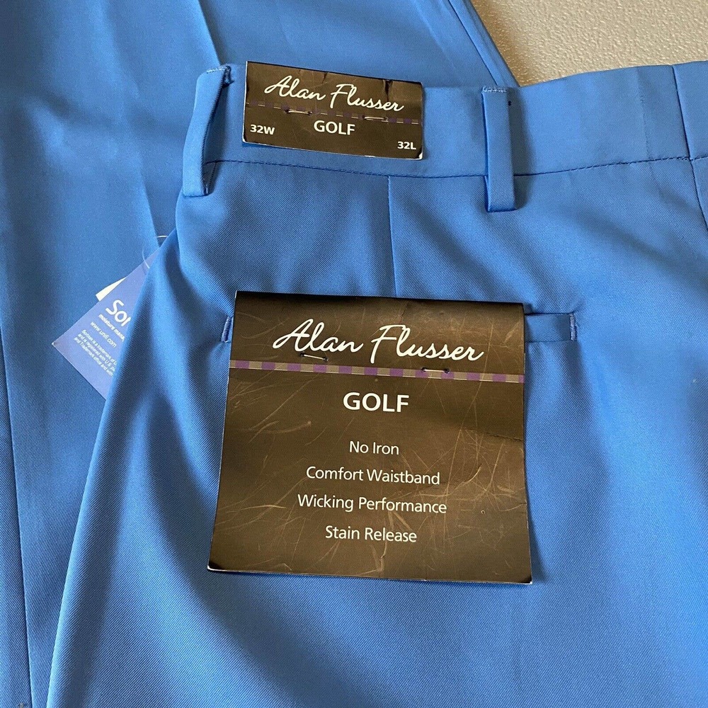 NWT Alan Flusser 32x32 Blue Wicking Comfortable Golf Pants Slacks D1540FF